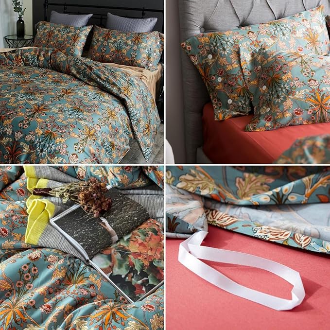 LifeTB Vintage Floral Bohemia Duvet Cover Twin XL Boho Floral Bedding Set Luxury Soft Long Staple Cotton Comforter Cover Vibrant Flower Pattern Duvet Cover with Zipper Closure Farmhouse Bedding Set
