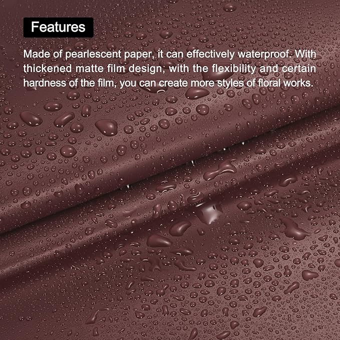MECCANIXITY Pearlescent Film Flower Wrapping Paper 22.8x22.8 Inch Waterproof for DIY Crafts, Gift/Gift Box Packaging Chocolate Color Pack of 20