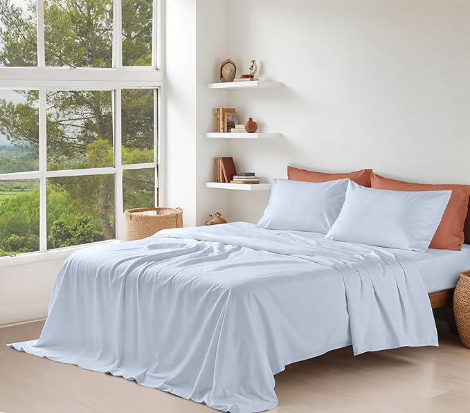 RUVANTI 100% Organic Cotton Sheets Full Size, Percale Weave, GOTS Certified, 4-Piece Set, Deep Pocket 15", Crisp & Breathable, Soft Durable Bedding, Sábanas Algodón Orgánico – Arctic Ice