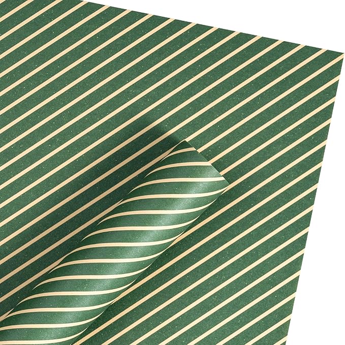 LeZakaa 20 Sheets Kraft Stripe Flower Wrapping Paper, Green Diagonal Stripes Floral Bouquet Paper for Christmas, Valentines, Mothers Day, Party, Birthday, Wedding, Baby Shower
