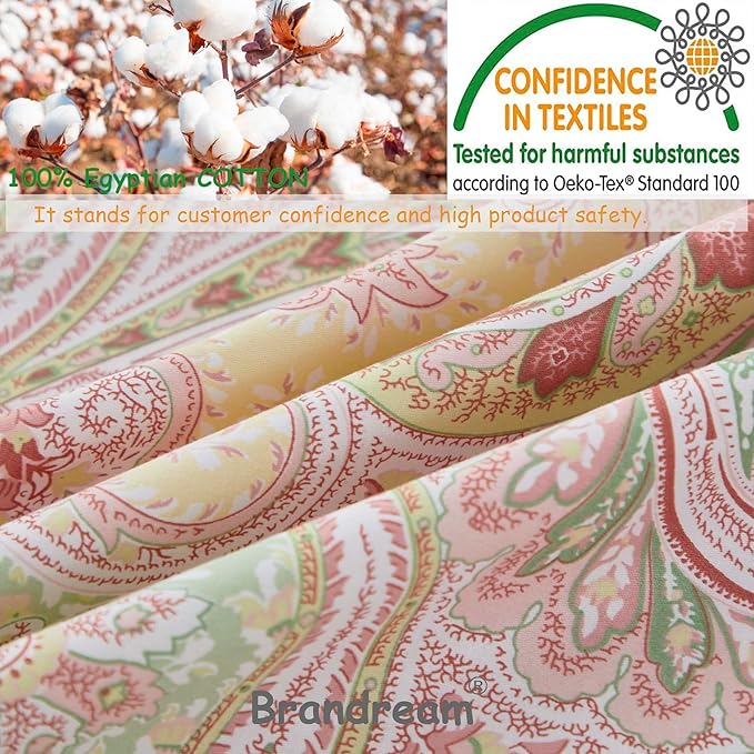 Brandream Bed Sheet King Size Boho Paisley Bedding Pink Watercolor Farmhouse Sheets Set Luxury Bedding Collections 800 Thread Count 100% Egyptian Cotton Deep Pocket, 4 Piece