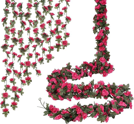 10 Pcs 82FT Flower Garland, Artificial Rose Garland Flowers Plants Fake Flower Hanging Rose Ivy, Birthday Party Valentine's Day Wedding Wall Arch Decor（Fuchsia）