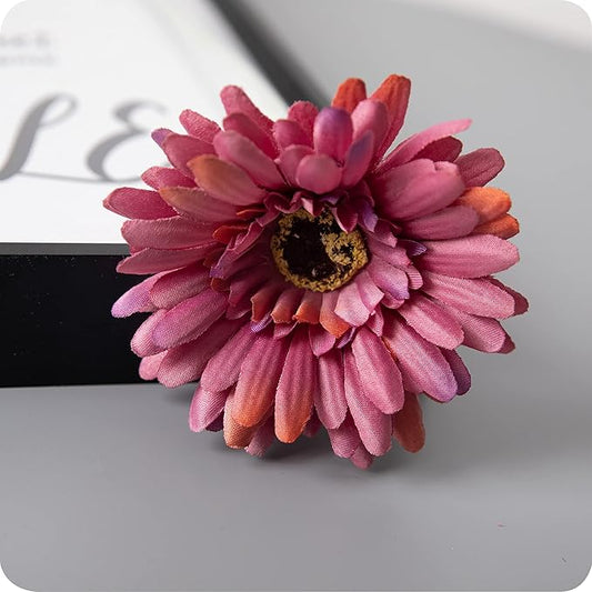 12pcs Artificial Gerbera Daisies,22 Inch Long Stem Silk Daisy Flowers,Realistic Artificial Flower Mums for Home Décor Centerpiece Wreath Supplies Wedding Bouquet,Light Wine