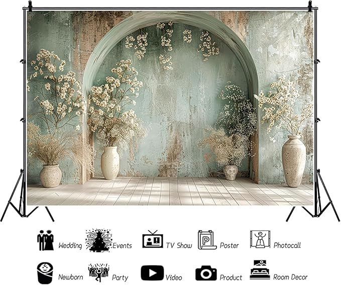 Baocicco 12x8ft Vintage Flower Wall Backdrops for Photography Mint Green Ancient Background Cloth Victoria Floral Bridal Shower Honeymoon Travel Vocation Props Wedding Engagement Party Banner Props