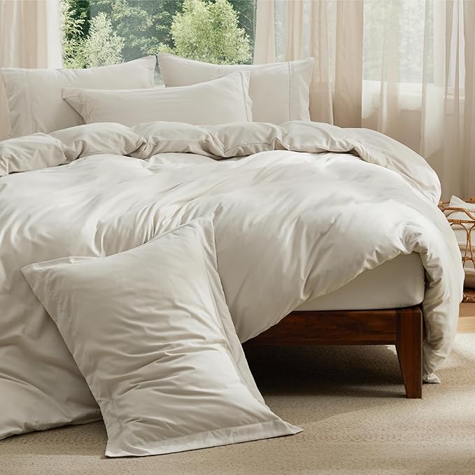 Bedsure Duvet Cover with Fitted Sheet Queen - 6 Pieces, Deep Pocket, Hotel Luxury Soft Double Brushed Bedding Set, 1 Duvet Cover, 1 Fitted Sheet, 2 Pillow Shams, 2 Pillowcases, NO Comforter, Linen