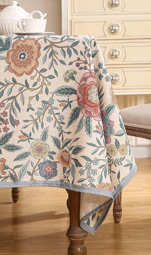 Designer Vintage Linen Long Rectangle Tablecloth,William Morris Floral Colorful Pattern Table Cloth,Decor Table Cover for Kitchen,Dining,Thanksgiving,Christmas,63"*102"-Flowershadow a