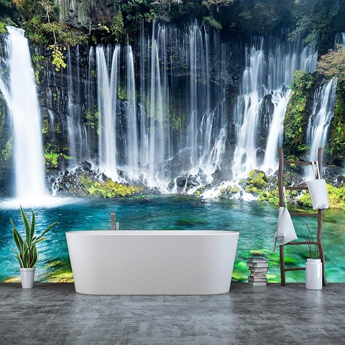 WFBHUA-Waterfall Wallpaper Peel and Stick Nature Lake Landscape Self Adhesive Wall Mural for Bathroom 82"x57"