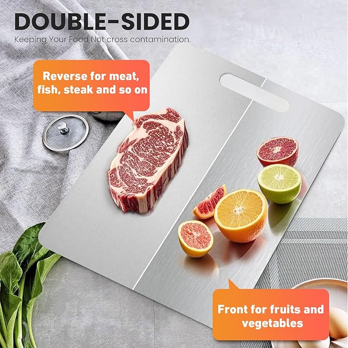 Tavano Titanium Cutting Board,100% Pure Titanium Cutting Boards for Kitchen,Food-Grade Double Side Available Non Toxic Chopping Board,Dishwasher Safe Hygiene Durable Boards(1PC-L)