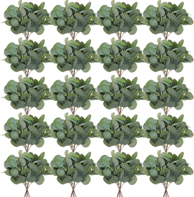 300 Pcs Artificial Eucalyptus Stems Leaves Bulk 11.8 Inches Tall Silver Dollar Eucalyptus Fake Greenery Stems Faux Plant for Floral Arrangement Vase Gray Green Leaves Decor Wedding