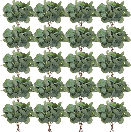 300 Pcs Artificial Eucalyptus Stems Leaves Bulk 11.8 Inches Tall Silver Dollar Eucalyptus Fake Greenery Stems Faux Plant for Floral Arrangement Vase Gray Green Leaves Decor Wedding