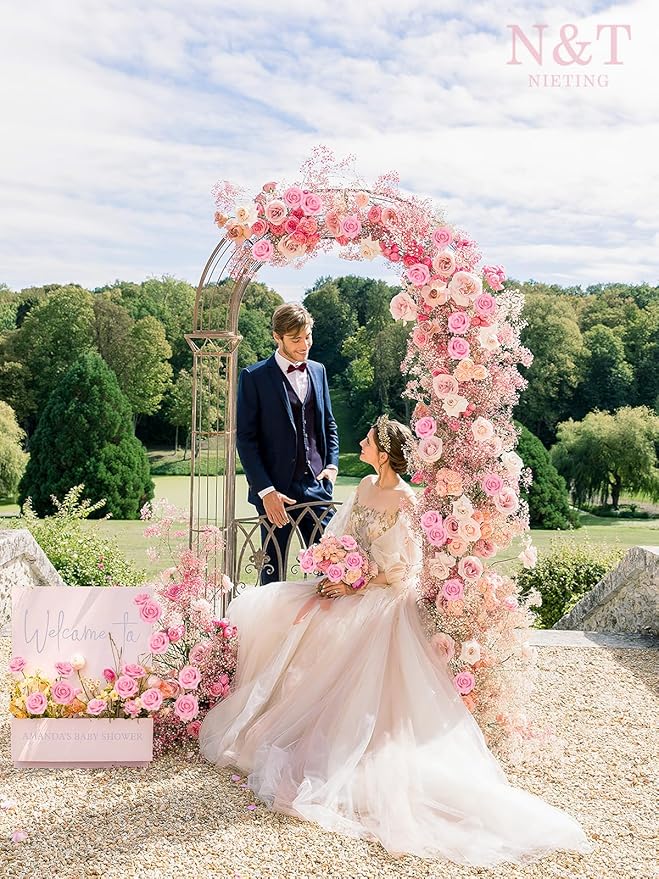 N&T NIETING Artificial Flowers Pink Roses, 50Pcs Fake Flowers Foam Roses with Stems for DIY Wedding Bridesmaid Bridal Bouquets Centerpieces Party Home Decoration Baby Shower