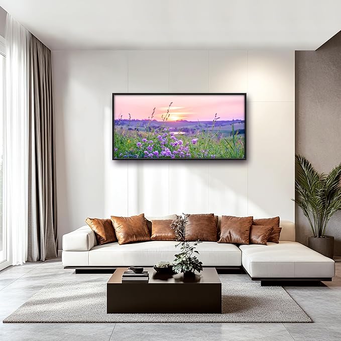 Nature Scenery Large Wall Art Sunset Framed Wall Decor for Living Room Countryside Wildflowers Pictures Oversized Canvas Print Painting Modern Extra Large Framed Artwork for Bedroom Office 60"x30"