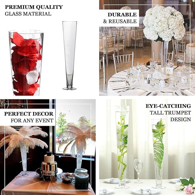 Efavormart 6pcs/Set 24" Tall Trumpet Heavy Duty Glass Centerpiece Vase for Wedding Party Banquet Events Centerpiece Decoration