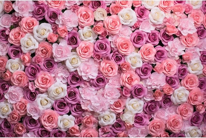 Pink Red Roses Backdrop Flowers Floral Wall Photography Background Baby Shower Wedding Birthday Party Banner Anniversary Decorations Girls Children Adults Portrait Video Studio Prop 12x8ft