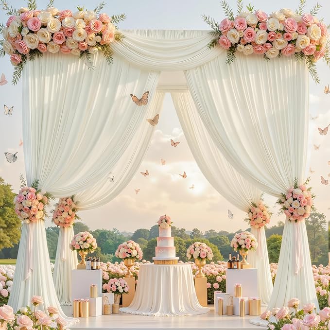 gogoparti 20ft x 12ft Ivory Wrinkle-Free Backdrop Curtain for Wedding Parties, Thick Polyester 4 Panels 5x12ft for Wedding Birthday Baby Shower Halloween Photography Party Background