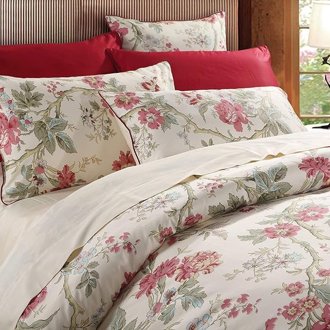 Brandream Eastern Floral Chinoiserie Blossom Print Duvet Quilt Cover King Size Asian Style Botanical Tree Branches Ornamental Drawing 800TC Egyptian Cotton 3pc Bedding Set Peony (King)