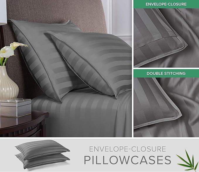 Pure Bamboo California King Sheets, Genuine 100% Organic Viscose Derived from Bamboo Bed Sheet Set, Soft & Cooling, Double Stitching, 2 Year Quality Promise (California King, Jacquard Stone)
