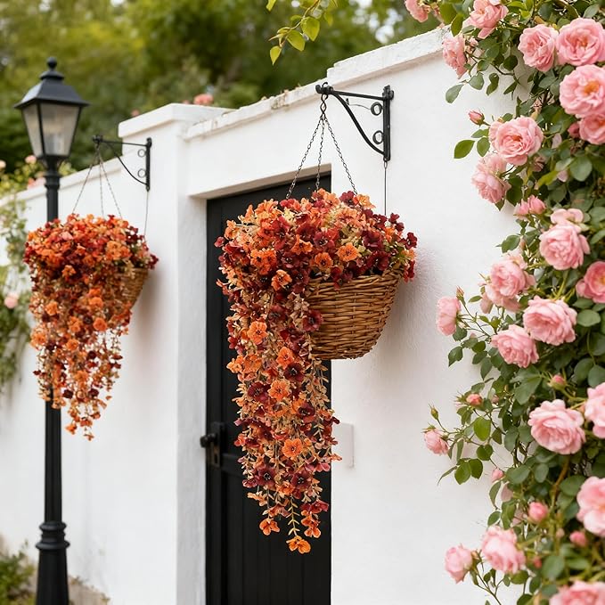 NASAMA 2PCS UVresistant Silk Artificial Flowers Realistic Daisies Hanging Porch Courtyard Window Display Store Garden Decoration Festival Outfit (Orange Brown)