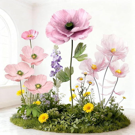 Giant Artificial Flowers 1pack Fake Flowers for Decoration, Fabric Poppy Flower for Wedding Birthday Easter Party Mother's Day Banquet Photography Props Garden Shop Window Display Decor (Pink)