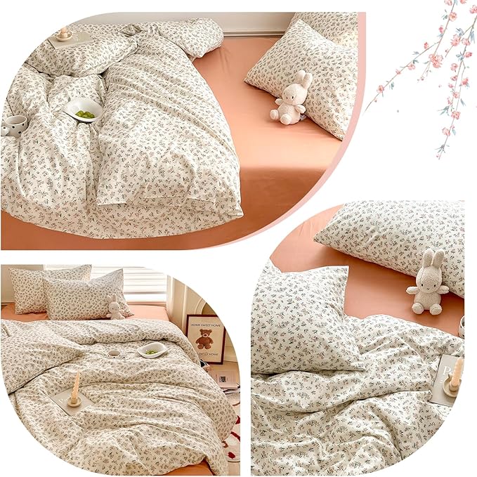 Boho Floral Duvet Cover Queen Aesthetic Floral Comforter Cover Cotton Pink Floral Bedding Set Vintage Botanical French Style Duvet Cover Cute Flower Bedding Cover Cottagecore Comforter Cover Queen