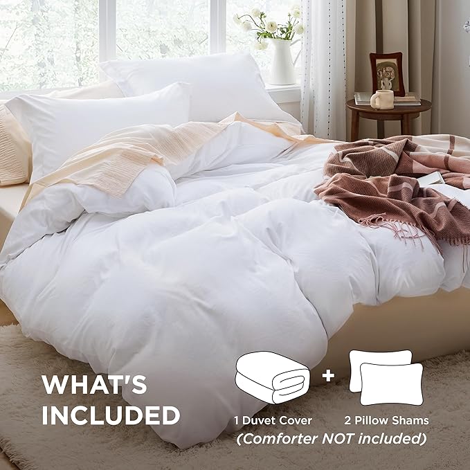 Bedsure Bright White Oversized King Duvet Cover - 3 Pieces Prewashed Cotton-Like Extra Soft Bedding Set, Includes 1 Duvet Cover 120x98 Inches with Zipper Closure & 2 Pillow Shams, No Comforter
