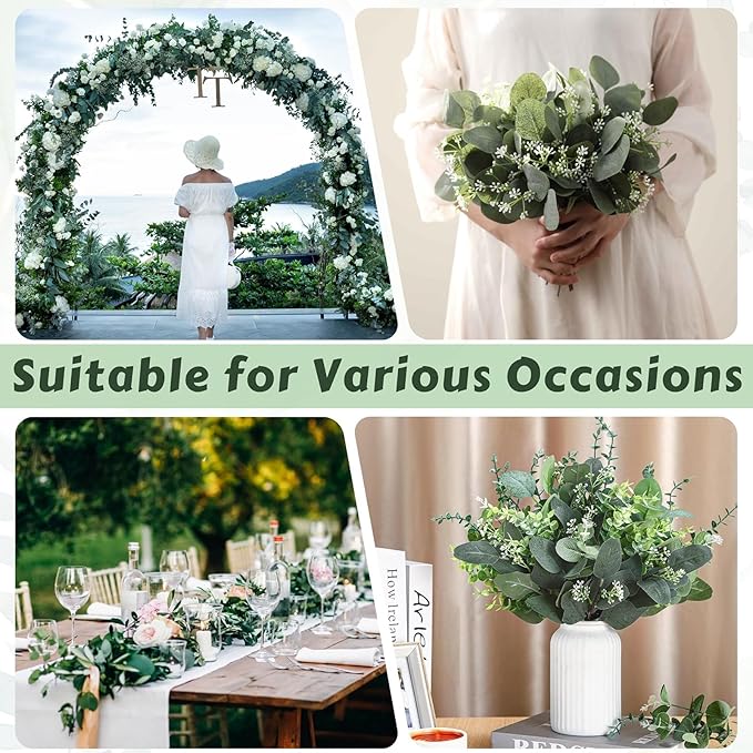 Eucalyptus Leaves Stems 150 PCS, 4 Kinds Mixed Artificial Greenery Stems for Wedding Decor Vase Floral Arrangement Centerpiece