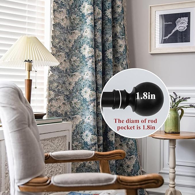 ENJOYBRIDAL Blue Floral Curtains 84 Inch Length 2 Panels Farmhouse Semi Sheer Drapes for Living Room Bohemian Rustic Rod Pocket Window Curtain Panels with Tassel Jacquard Bedroom Window Treatments