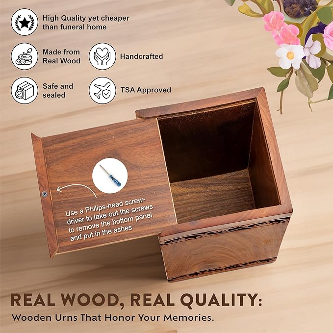 INTAJ Tree of Life Wooden Urn for Human Ashes, 20lbs Capacity, Suitable for Burial for Men, Women, Mom, Dad - Mini Rosewood Keepsake Cremation Urn for Ashes Handcrafted - Wooden Carved Box