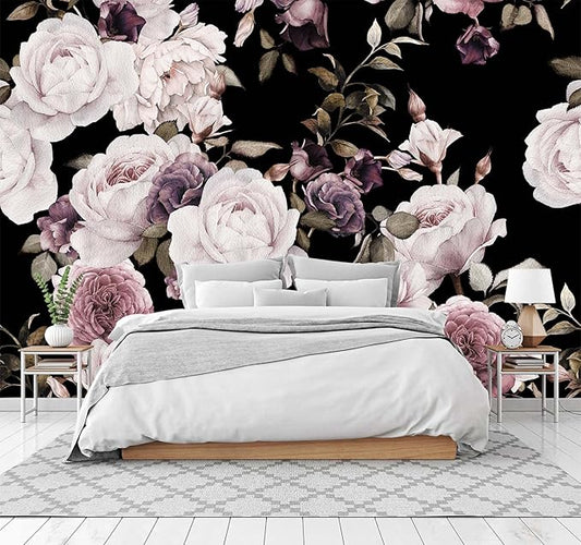 Peony Flowers Wall Mural - Purple Flower Wallpaper, Rose Mural - 158" x 110" (Not Self-Adhesive)