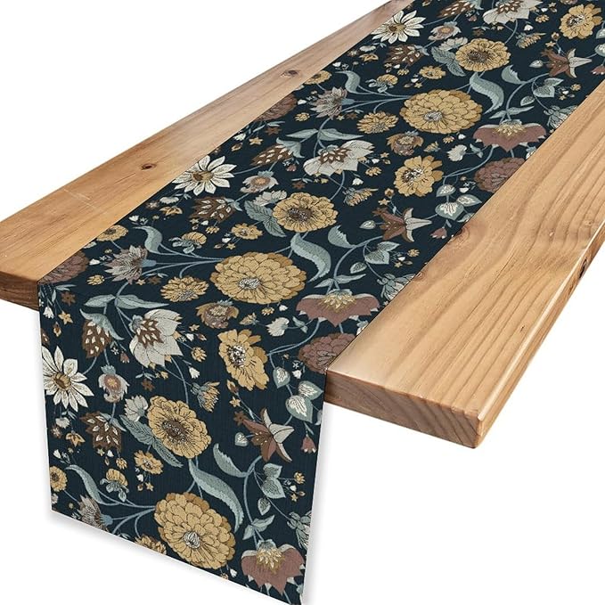 Boho Floral Table Runner, Vintage Traditional Farmhouse Boho Floral Linen Coffee Table Center Decor for Family Kitchen Farmhouse Holiday Party Table Decorations Indoor Outdoor 13x108 inch