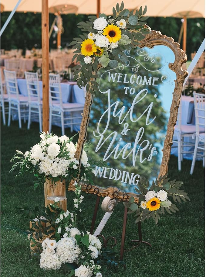 Faux Flower Swag Set of 2, Sunflower Artificial Flowers Swags for Wedding Arch, Wedding Welcome Signs, Welcome Reception Ceremony Signs Decorations