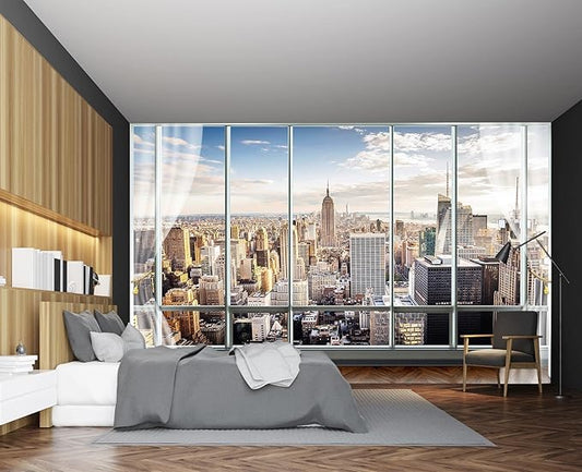 Cliouar-3d Window Building Bedroom Living Room Mural Wallpaper 158" x 110"(Not Self-Adhesive)