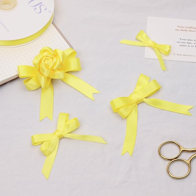 Lemon Yellow Satin Ribbon, Double Faced 3/8 Inch X 50 Yards, Premium Polyester Satin Ribbon for Gift Wrapping, Crafts, Wedding Party Decor