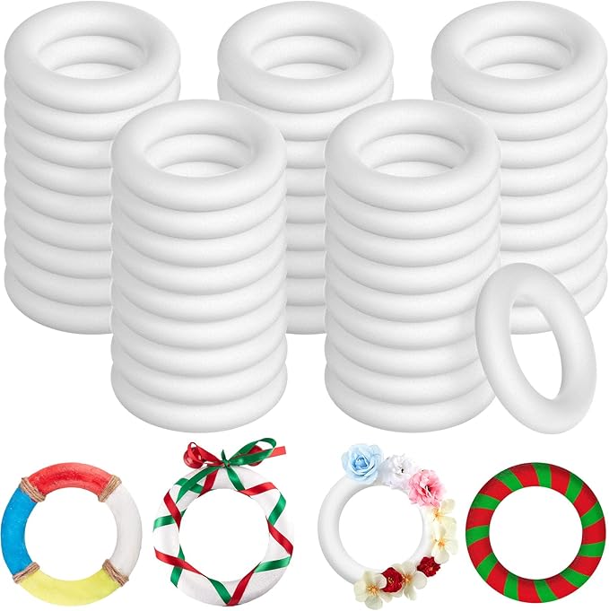Juexica 48 Pcs 6 Inch Foam Wreath Forms for Crafts Foam Circles Ring Small Wreath Polystyrene Ring for Wedding Home Flower Projects DIY Arts Crafts Supplies Christmas Decorations