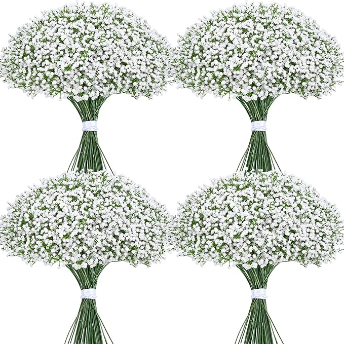 Yastouay Babys Breath Artificial Flowers, 30Pcs Fake White Babys Breath Flowers Artificial Bulk, Real Touch Faux Babies Breath Gypsophila Bouquet for Wedding Floral Arrangement Party Decor