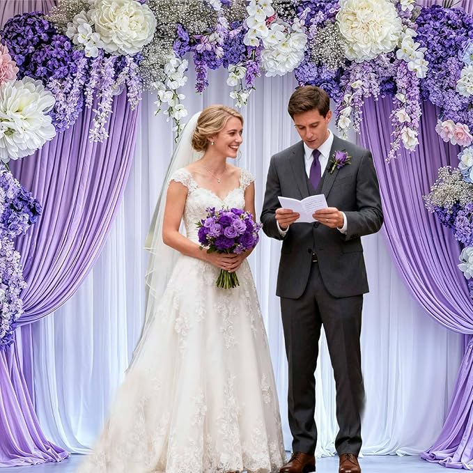 8 x 6 ft Flower Photo Backdrop Floral Purple Photography Background White Curtain Spring Wedding Baby Shower Girl Princess Birthday Party Supplies Photo Studio Props