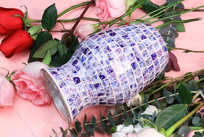 8" H Purple Mosaic Vase.Exquisite Craftsmanship.Decor Home Modern Midsize All Handmade Mosaic Vases .Beautiful Glass Vase for Home&Office Decor.Unique Gift