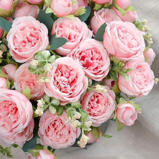 6 Pcs Peonies Artificial Flowers Bulk, Light Pink Silk Peonies Fake Bouquet for Floral Centerpieces, Realistic Faux Peony Flower for Flower Arrangements Wedding Decoration vase