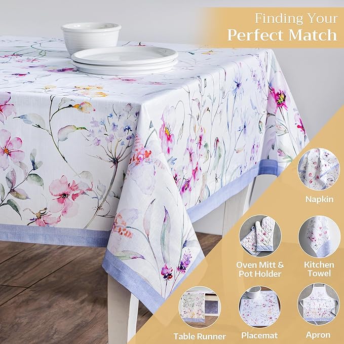 Maison d' Hermine Table Cloth Rectangle Table 100% Cotton 70 x 120 Inches Tablecloth Reusable Decorative for Dining Room, Farmhouse, Home, Party, Festive & Wedding Spring Summer - Summer Floral