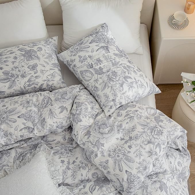 Twin Comforter Set Flowers 2 Pieces Soft Bedding Comforter Garden Style Vintage Floral Print Botanical Flower Comforter Set for All Seasons 1 Comforter and 1 Pillowcases (Flower, Twin)