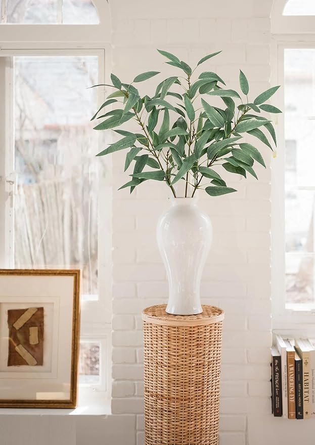 Faux Eucalyptus Stems Willow Eucalyptus Leaves 34” Long Fake Salix Leaves 3 Pcs Artificial Greenery Stems for DIY Bouquet Arrangements Centerpieces Shower Decorations-Artificial Eucalyptus Stems