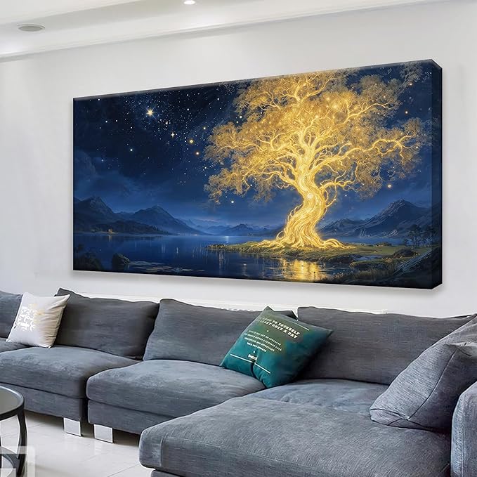 Suconvng Modern Wall Art For Living Room Nature Canvas Art Wall Decor Abstract Wall Decor Prints Painting Gold Tree Botanical Abstract Wall Art Picture For Bedroom Home Office Artwork 24" × 48"
