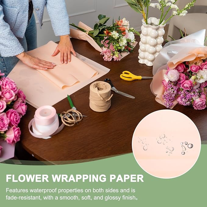 PATIKIL Flower Gift Wrapping Paper, 20 Sheets Double Sided Waterproof Bouquet Paper Wrap Florist Packaging Floral Papers for Wedding DIY Craft Valentine Mother's Day, Orange