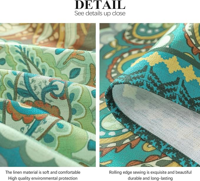 Linen Green Tablecloth,Wrinkle Resistant French Vintage Tablecloth Print with Foral,Decor Square Table Cloth for Thanksgiving,Dining Room,Home,Kitchen 67" × 67"-Milen