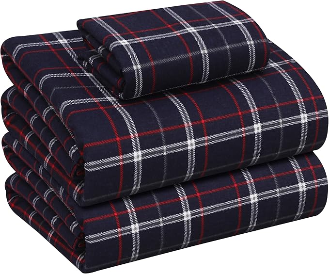 RUVANTI Flannel Sheets Twin XL Size - 100% Cotton Double Brushed Twin XL Sheet Sets, Deep Pockets 16 Inches, All Seasons Breathable & Extra Soft Bed Sheets, Warm & Cozy, 3 Piece, Yankees Blue