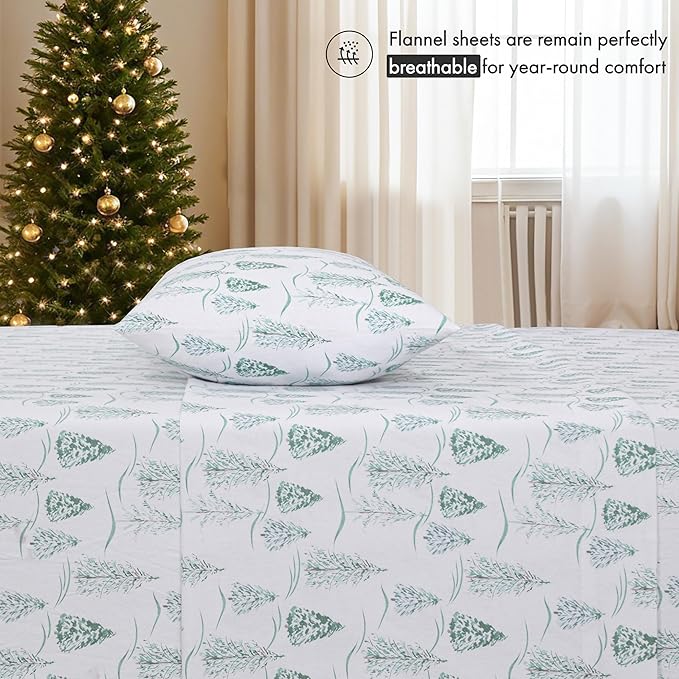 RUVANTI Flannel Sheets Queen Size - 100% Cotton Double Brushed Bed Sheets, Deep Pockets 16 Inches Queen Sheet Set, All Seasons Breathable & Extra Soft - Warm & Cozy, 4 Piece, Alpine Serenity