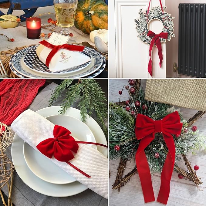 Red Velvet Ribbon 1 inch x 10 Yards for Christmas Tree, Gift Wrapping, Wreath Decorations, Flower Bouquet, Bow Making, Crafts