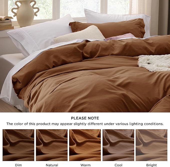 Bedsure Brown Duvet Cover Queen Size - 3 Pieces Prewashed Cotton-Like Extra Soft Bedding Set, Includes 1 Duvet Cover 90x90 Inches with Zipper Closure & 2 Pillow Shams, Comforter Not Included