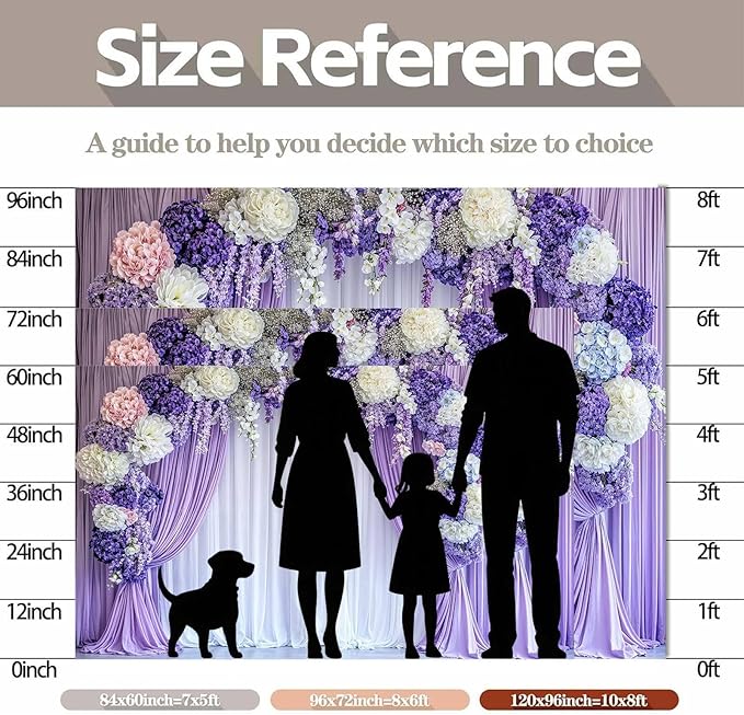 5 x 3 ft Flower Photo Backdrop Floral Purple Photography Background White Curtain Spring Wedding Baby Shower Girl Princess Birthday Party Supplies Photo Studio Props