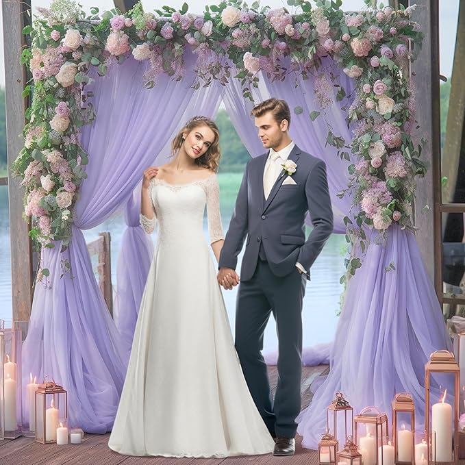 10x10 Purple Tulle Backdrop Curtains for Parties, Sheer Backdrop Curtain Wedding Photo Background Drapes for Baby Shower Photography Birthday Party